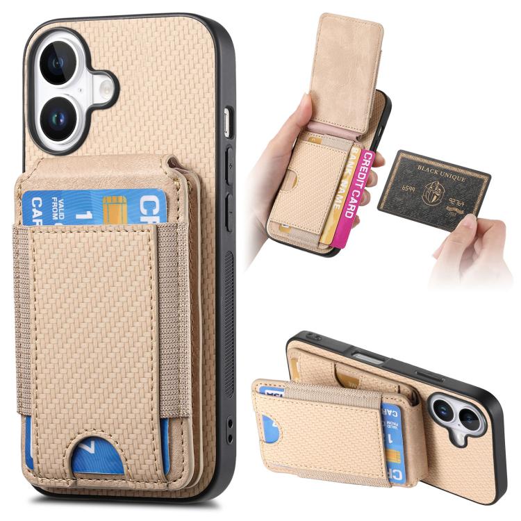 Carbon Fiber Vertical Flip Wallet Stand Phone Case, For iPhone 18 Pro / 17 Pro, For iPhone 18 Pro Max / 17 Pro Max, For iPhone 17e / 16e, For iPhone 17