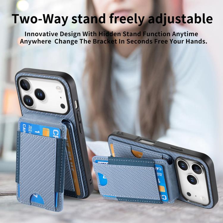 Carbon Fiber Vertical Flip Wallet Stand Phone Case, For iPhone 18 Pro / 17 Pro, For iPhone 18 Pro Max / 17 Pro Max, For iPhone 17e / 16e, For iPhone 17