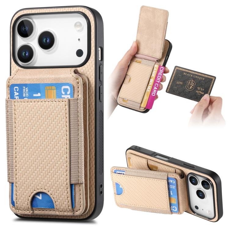 Carbon Fiber Vertical Flip Wallet Stand Phone Case, For iPhone 18 Pro / 17 Pro, For iPhone 18 Pro Max / 17 Pro Max, For iPhone 17e / 16e, For iPhone 17