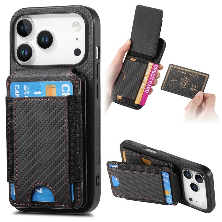 Carbon Fiber Vertical Flip Wallet Stand Phone Case, For iPhone 18 Pro / 17 Pro, For iPhone 18 Pro Max / 17 Pro Max, For iPhone 17e / 16e, For iPhone 17