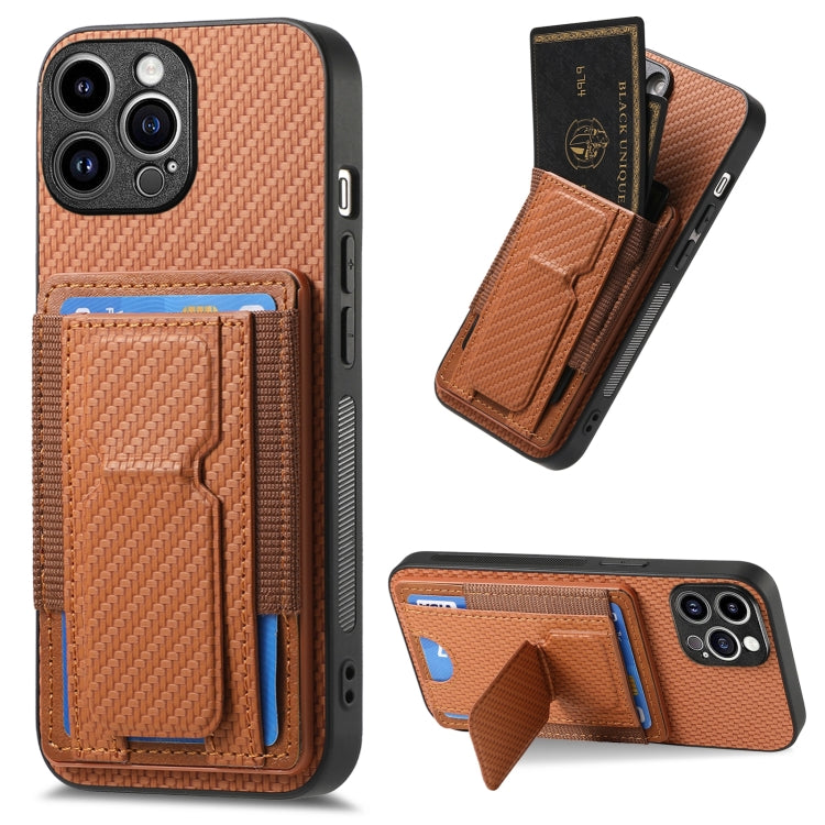 Carbon Fiber Fold Stand Elastic Card Bag Phone Case, For iPhone 14 Pro Max, For iPhone 7 / 8 / SE 2022, For iPhone 13 Pro Max, For iPhone 13 Pro