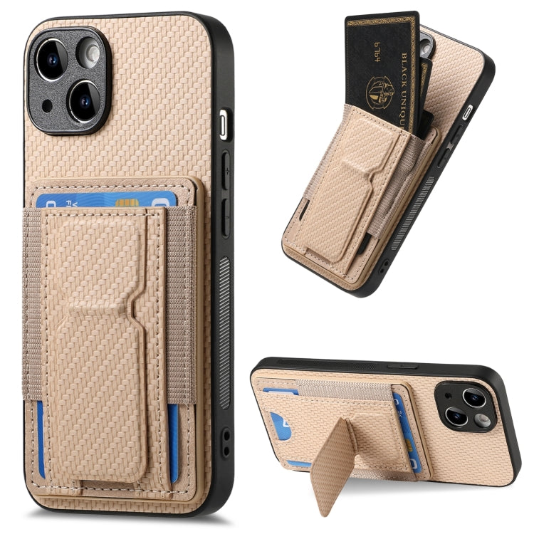 Carbon Fiber Fold Stand Elastic Card Bag Phone Case, For iPhone 14 Pro Max, For iPhone 13 Pro Max, For iPhone 13 Pro, For iPhone 13