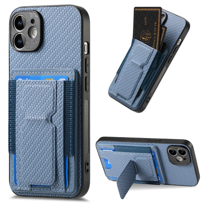 Carbon Fiber Fold Stand Elastic Card Bag Phone Case, For iPhone 13, For iPhone 12, For iPhone 12 Pro Max, For iPhone 12 Pro