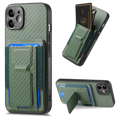 Carbon Fiber Fold Stand Elastic Card Bag Phone Case, For iPhone 13, For iPhone 12, For iPhone 12 Pro Max, For iPhone 12 Pro