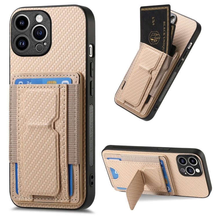 Carbon Fiber Fold Stand Elastic Card Bag Phone Case, For iPhone 13, For iPhone 12, For iPhone 12 Pro Max, For iPhone 12 Pro