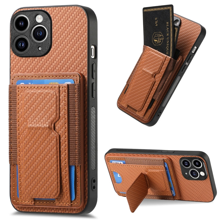Carbon Fiber Fold Stand Elastic Card Bag Phone Case, For iPhone 11 Pro Max, For iPhone 11, For iPhone 11 Pro, For iPhone X / XS