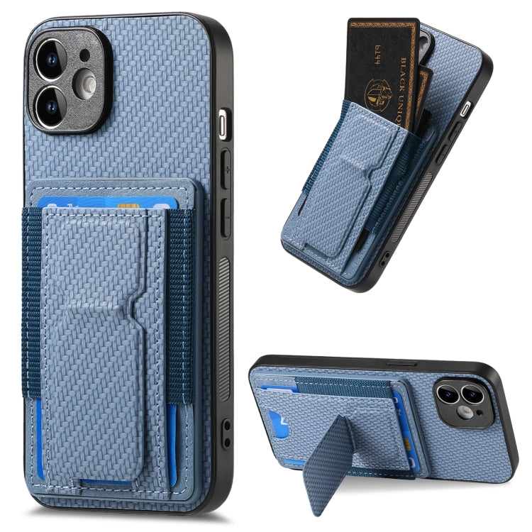Carbon Fiber Fold Stand Elastic Card Bag Phone Case, For iPhone 11 Pro Max, For iPhone 11, For iPhone 11 Pro, For iPhone X / XS
