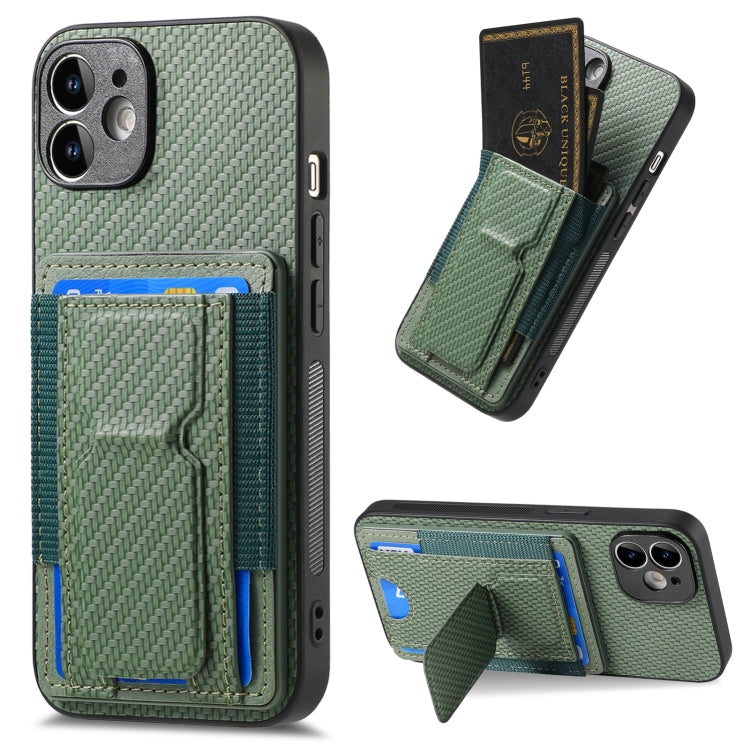 Carbon Fiber Fold Stand Elastic Card Bag Phone Case, For iPhone 11 Pro Max, For iPhone 11, For iPhone 11 Pro, For iPhone X / XS