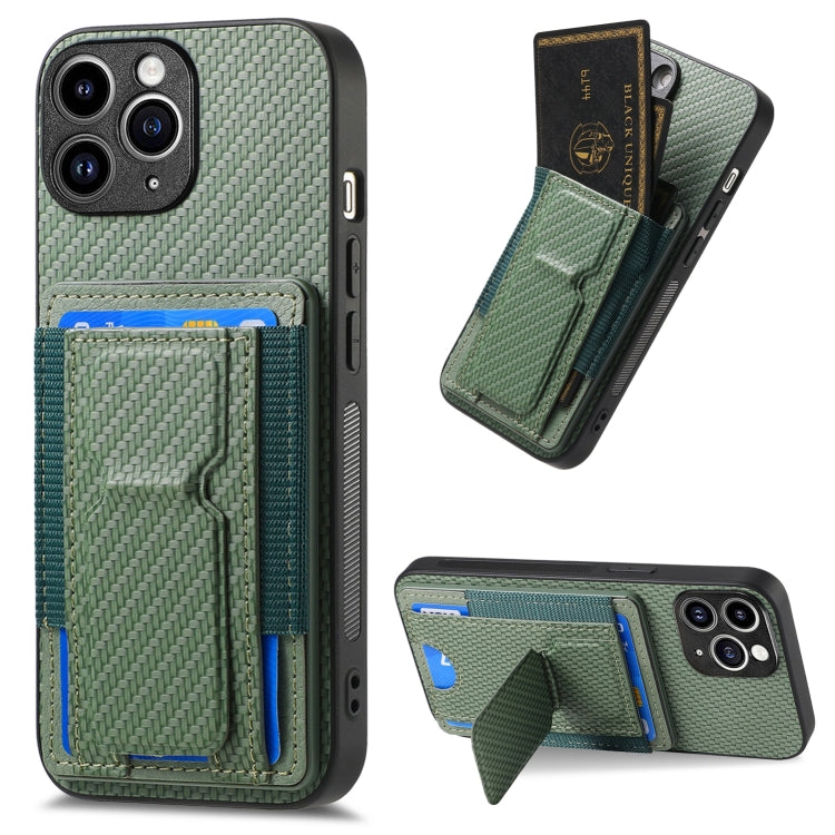 Carbon Fiber Fold Stand Elastic Card Bag Phone Case, For iPhone 11 Pro Max, For iPhone 11, For iPhone 11 Pro, For iPhone X / XS