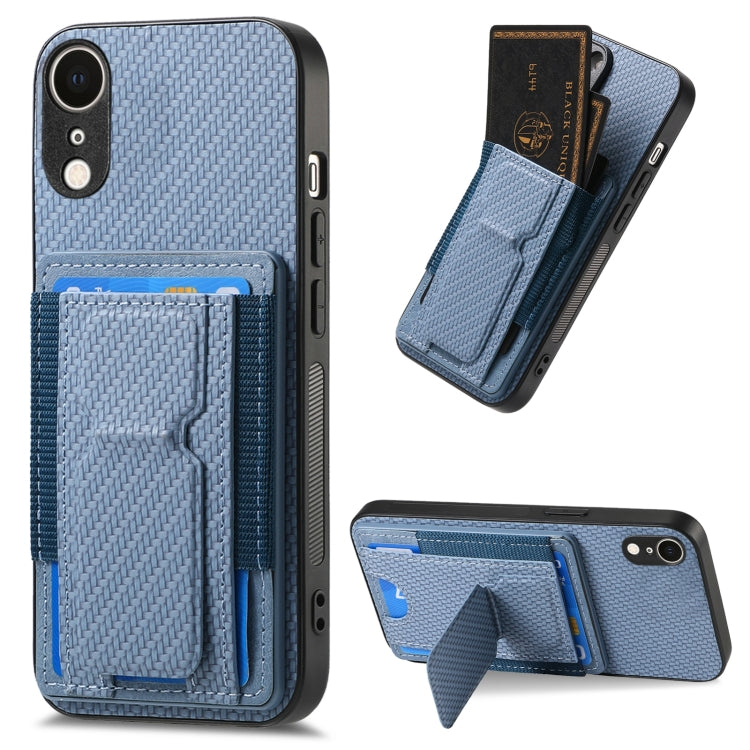 Carbon Fiber Fold Stand Elastic Card Bag Phone Case, For iPhone XR, For iPhone XS Max, For iPhone 7 Plus / 8 Plus, For iPhone 6 Plus / 6s Plus
