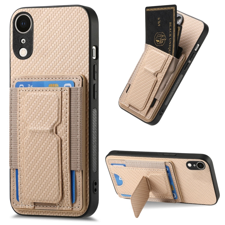 Carbon Fiber Fold Stand Elastic Card Bag Phone Case, For iPhone XR, For iPhone XS Max, For iPhone 7 Plus / 8 Plus, For iPhone 6 Plus / 6s Plus