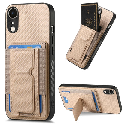 Carbon Fiber Fold Stand Elastic Card Bag Phone Case, For iPhone XR, For iPhone XS Max, For iPhone 7 Plus / 8 Plus, For iPhone 6 Plus / 6s Plus