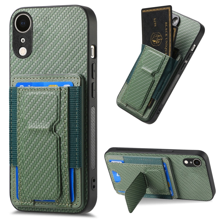 Carbon Fiber Fold Stand Elastic Card Bag Phone Case, For iPhone XR, For iPhone XS Max, For iPhone 7 Plus / 8 Plus, For iPhone 6 Plus / 6s Plus