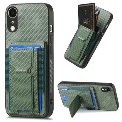 Carbon Fiber Fold Stand Elastic Card Bag Phone Case, For iPhone XR, For iPhone XS Max, For iPhone 7 Plus / 8 Plus, For iPhone 6 Plus / 6s Plus