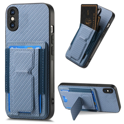 Carbon Fiber Fold Stand Elastic Card Bag Phone Case, For iPhone XR, For iPhone XS Max, For iPhone 7 Plus / 8 Plus, For iPhone 6 Plus / 6s Plus