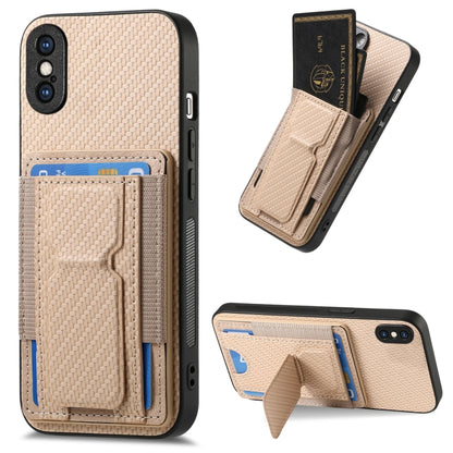 Carbon Fiber Fold Stand Elastic Card Bag Phone Case, For iPhone XR, For iPhone XS Max, For iPhone 7 Plus / 8 Plus, For iPhone 6 Plus / 6s Plus