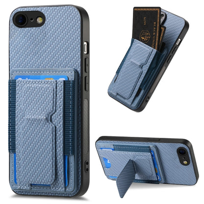 Carbon Fiber Fold Stand Elastic Card Bag Phone Case, For iPhone 14 Pro Max, For iPhone 7 / 8 / SE 2022, For iPhone 13 Pro Max, For iPhone 13 Pro