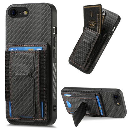 Carbon Fiber Fold Stand Elastic Card Bag Phone Case, For iPhone 14 Pro Max, For iPhone 7 / 8 / SE 2022, For iPhone 13 Pro Max, For iPhone 13 Pro