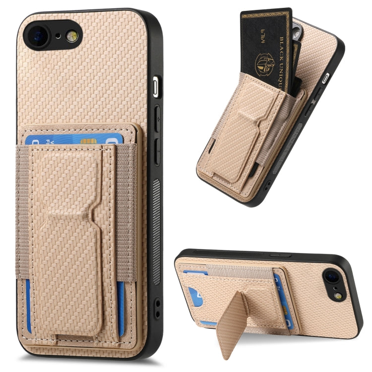 Carbon Fiber Fold Stand Elastic Card Bag Phone Case, For iPhone 14 Pro Max, For iPhone 7 / 8 / SE 2022, For iPhone 13 Pro Max, For iPhone 13 Pro