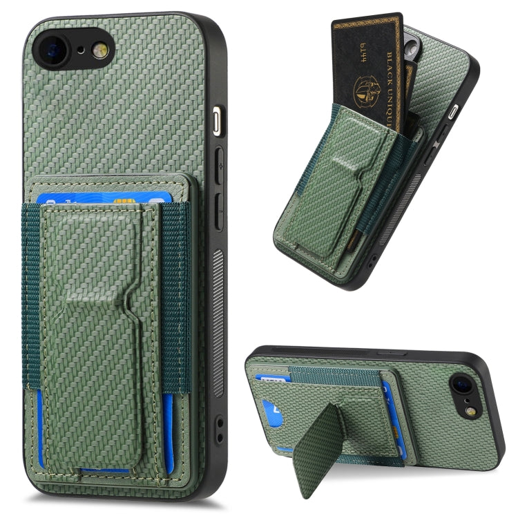 Carbon Fiber Fold Stand Elastic Card Bag Phone Case, For iPhone 14 Pro Max, For iPhone 7 / 8 / SE 2022, For iPhone 13 Pro Max, For iPhone 13 Pro