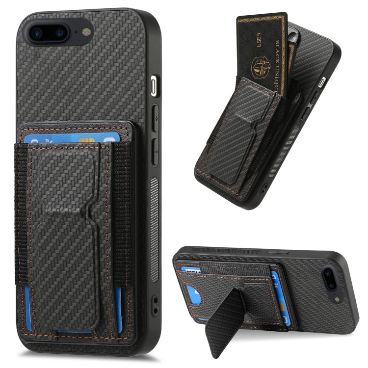 Carbon Fiber Fold Stand Elastic Card Bag Phone Case, For iPhone XR, For iPhone XS Max, For iPhone 7 Plus / 8 Plus, For iPhone 6 Plus / 6s Plus