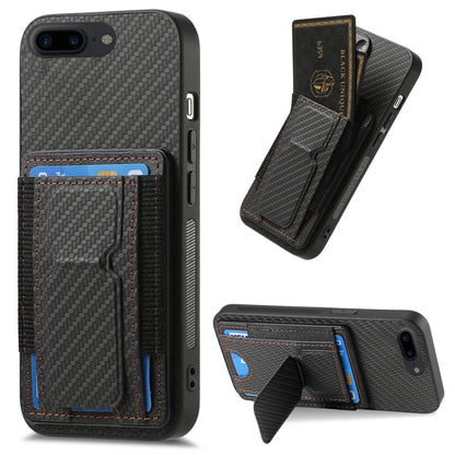 Carbon Fiber Fold Stand Elastic Card Bag Phone Case, For iPhone XR, For iPhone XS Max, For iPhone 7 Plus / 8 Plus, For iPhone 6 Plus / 6s Plus