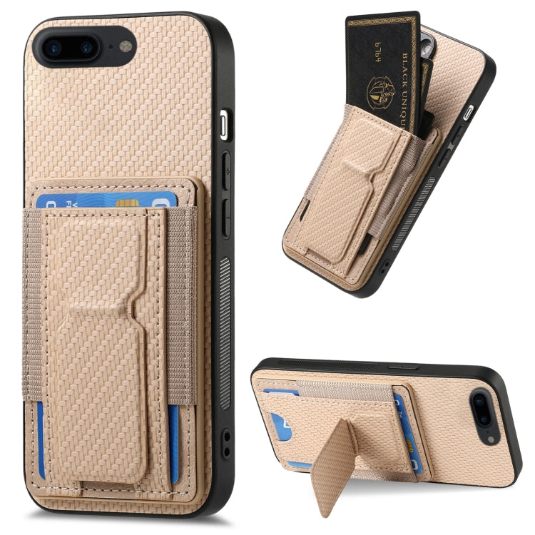Carbon Fiber Fold Stand Elastic Card Bag Phone Case, For iPhone XR, For iPhone XS Max, For iPhone 7 Plus / 8 Plus, For iPhone 6 Plus / 6s Plus