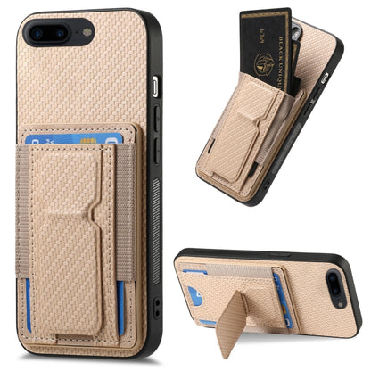 Carbon Fiber Fold Stand Elastic Card Bag Phone Case, For iPhone XR, For iPhone XS Max, For iPhone 7 Plus / 8 Plus, For iPhone 6 Plus / 6s Plus