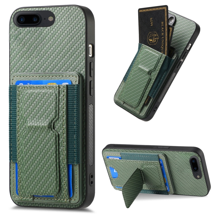 Carbon Fiber Fold Stand Elastic Card Bag Phone Case, For iPhone XR, For iPhone XS Max, For iPhone 7 Plus / 8 Plus, For iPhone 6 Plus / 6s Plus