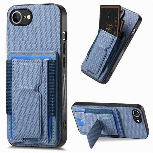 Carbon Fiber Fold Stand Elastic Card Bag Phone Case, For iPhone 17e / 16e, For iPhone 17 Pro Max, For iPhone 17 Pro, For iPhone 17