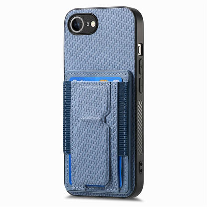 Carbon Fiber Fold Stand Elastic Card Bag Phone Case