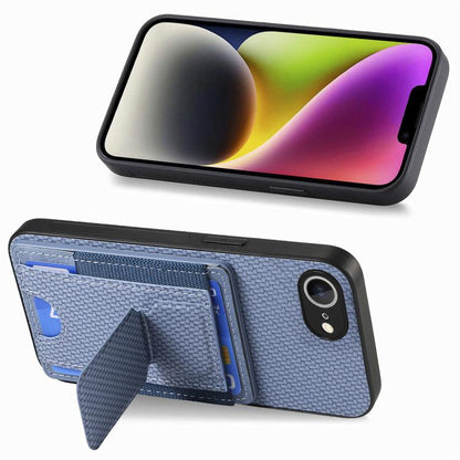 Carbon Fiber Fold Stand Elastic Card Bag Phone Case