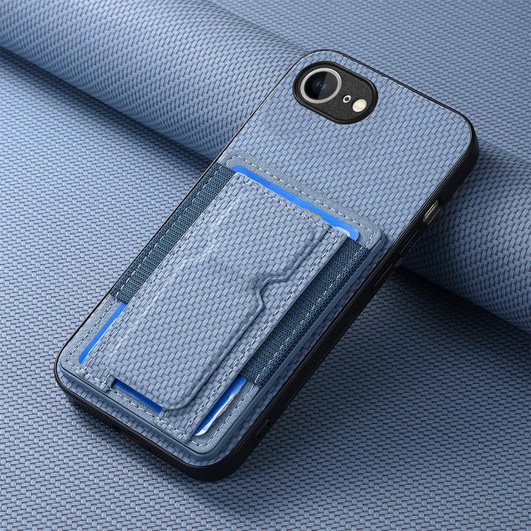 Carbon Fiber Fold Stand Elastic Card Bag Phone Case