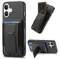 Carbon Fiber Fold Stand Elastic Card Bag Phone Case