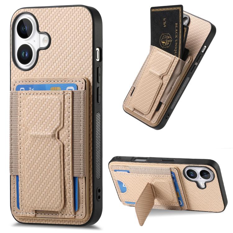 Carbon Fiber Fold Stand Elastic Card Bag Phone Case
