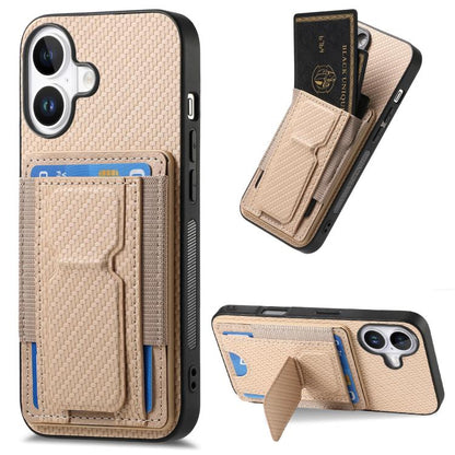 Carbon Fiber Fold Stand Elastic Card Bag Phone Case