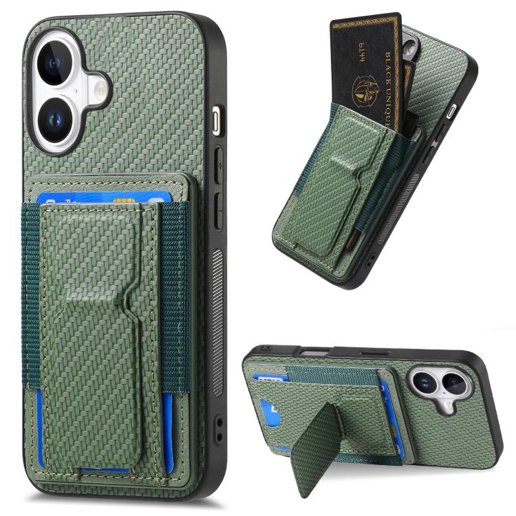 Carbon Fiber Fold Stand Elastic Card Bag Phone Case