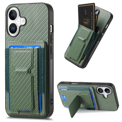 Carbon Fiber Fold Stand Elastic Card Bag Phone Case
