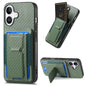 Carbon Fiber Fold Stand Elastic Card Bag Phone Case