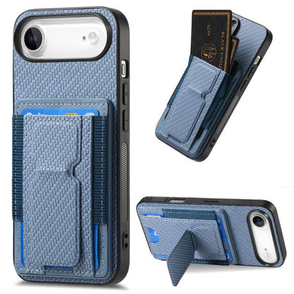 Carbon Fiber Fold Stand Elastic Card Bag Phone Case