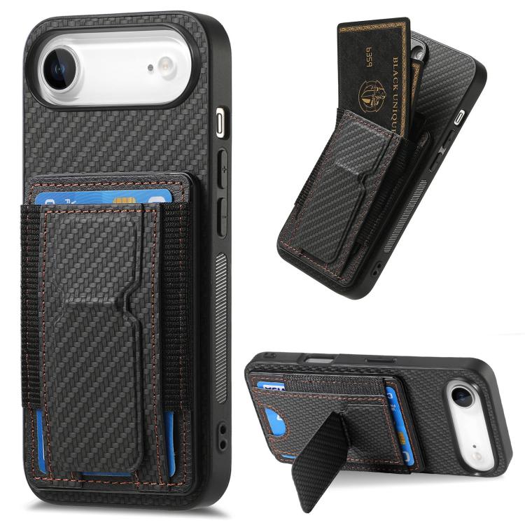 Carbon Fiber Fold Stand Elastic Card Bag Phone Case