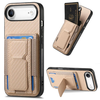 Carbon Fiber Fold Stand Elastic Card Bag Phone Case
