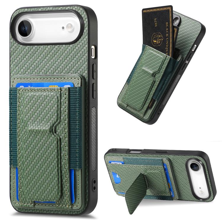 Carbon Fiber Fold Stand Elastic Card Bag Phone Case