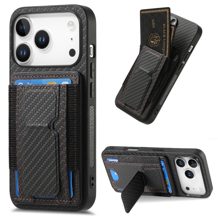 Carbon Fiber Fold Stand Elastic Card Bag Phone Case