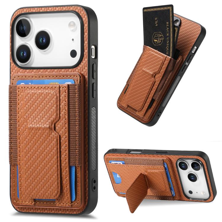 Carbon Fiber Fold Stand Elastic Card Bag Phone Case