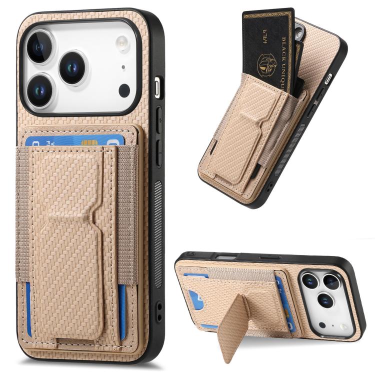 Carbon Fiber Fold Stand Elastic Card Bag Phone Case