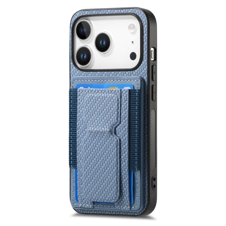Carbon Fiber Fold Stand Elastic Card Bag Phone Case