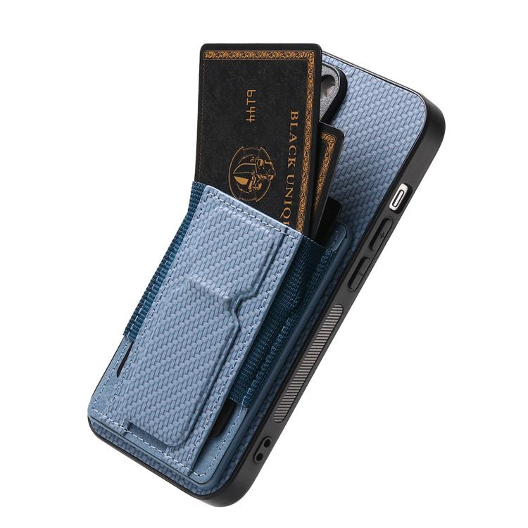 Carbon Fiber Fold Stand Elastic Card Bag Phone Case