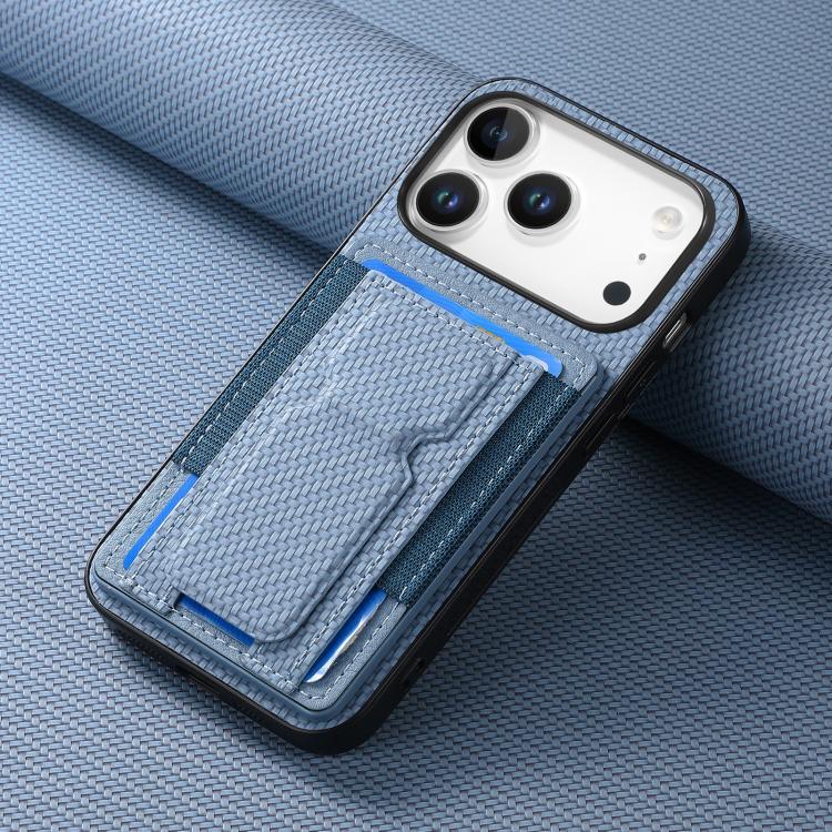 Carbon Fiber Fold Stand Elastic Card Bag Phone Case