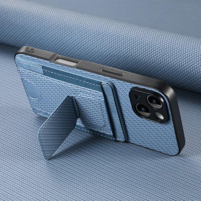 Carbon Fiber Fold Stand Elastic Card Bag Phone Case